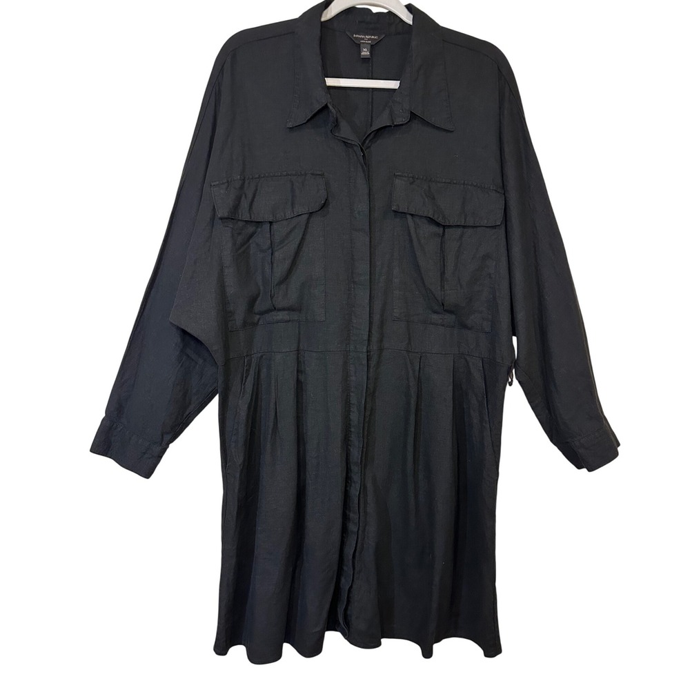 Banana Republic Linen Blend Shirt Dress‎ Women's XL Black Long Sleeve